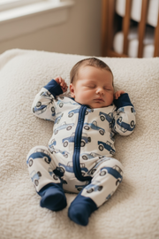 Vintage Cars Bamboo Baby Zipper Romper