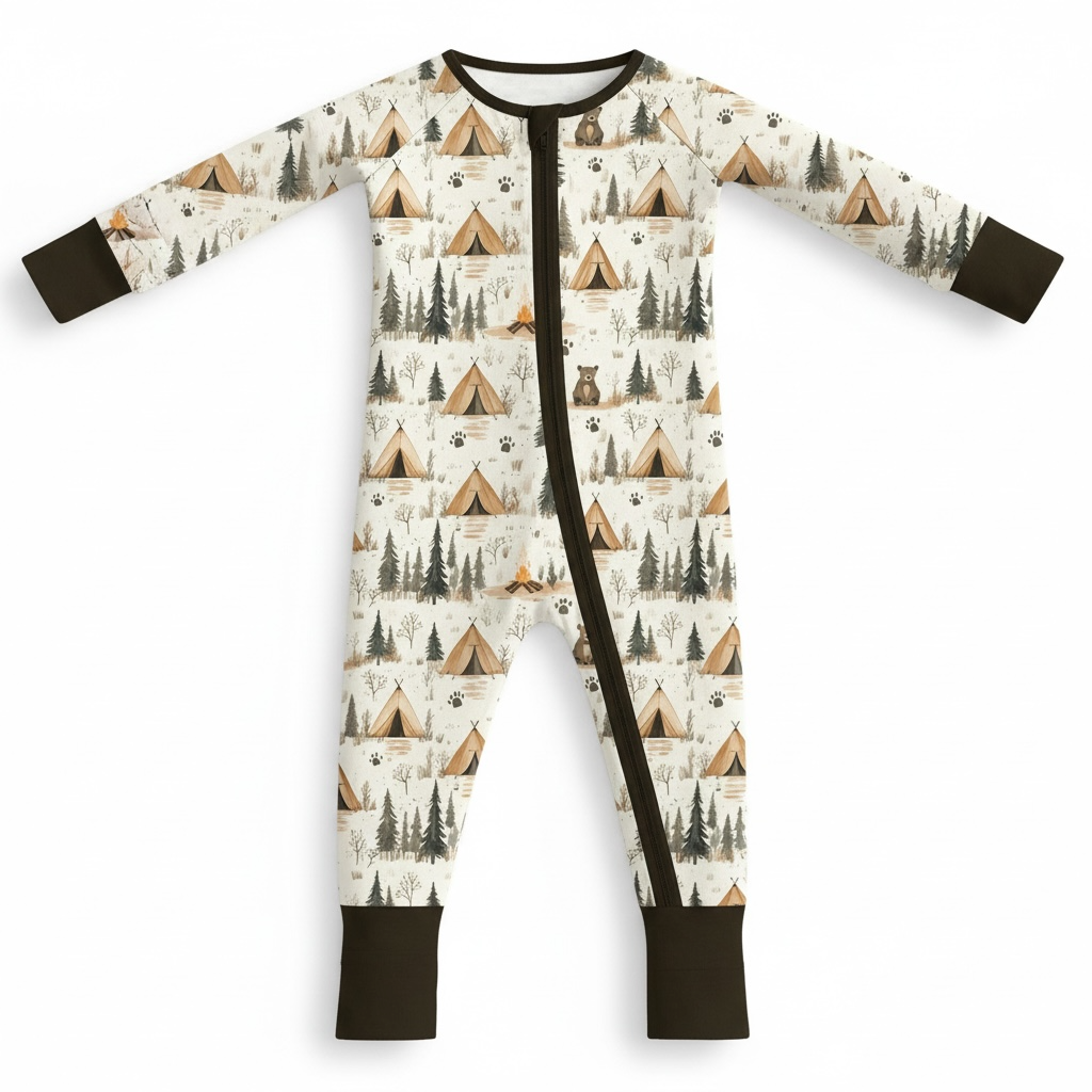 Camping Bears Bamboo Baby Zipper Romper