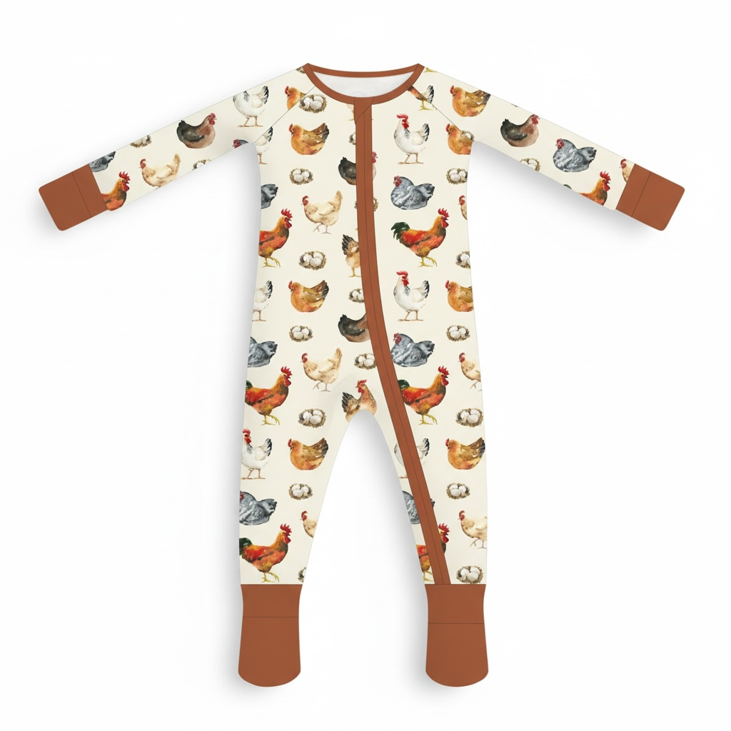 Chicken Bamboo Baby Zipper Romper