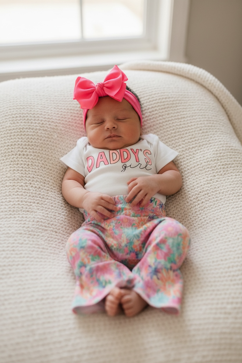 Daddy's Girl Floral Baby Bell Bottom Outfit