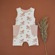 GOTS Certified Organic Cotton Sleeveless Romper - Celadon Quail