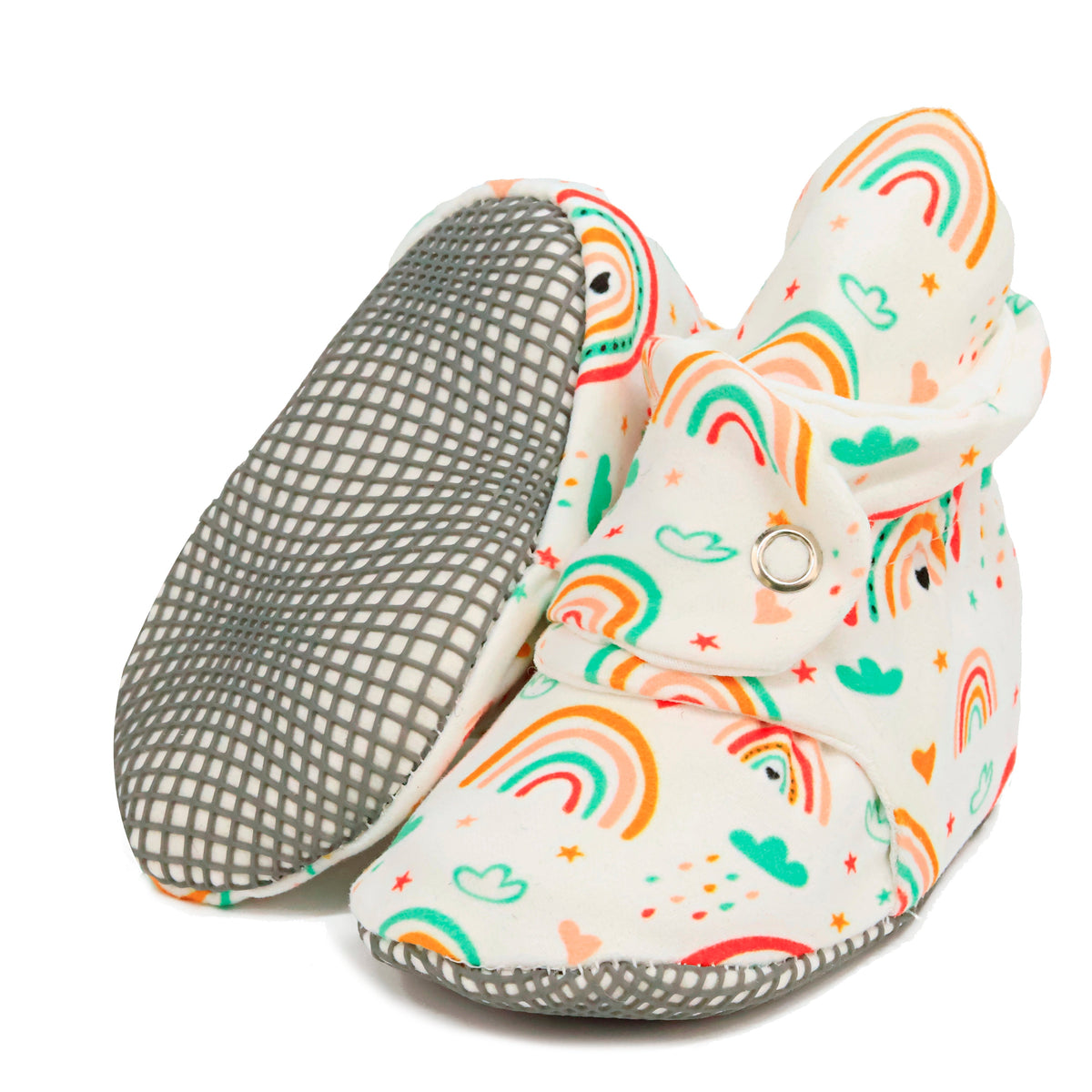 Organic Cotton Baby Booties, Non-Slip Sole, Cotton Newborn Booties Home Nursery Shoes, Rainbow
