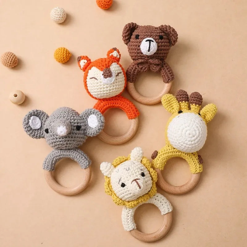 1pc Baby Rattles - Crochet Bunny Rattle Toy, Wood Ring Baby Teether, Rodent Baby Gym Mobile, Newborn Educational Toys Gift
