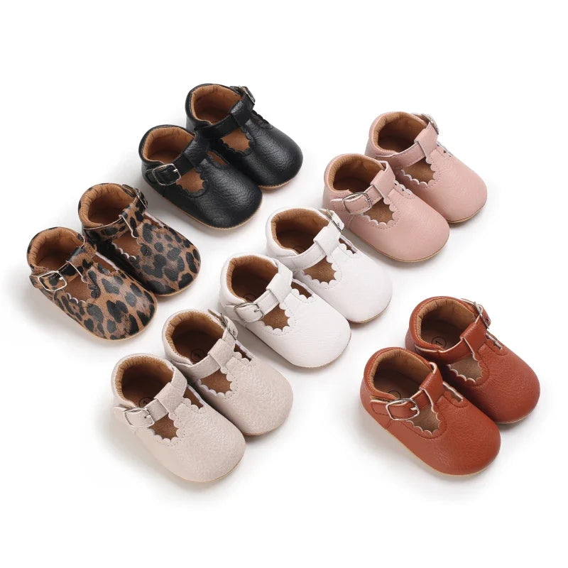 Baby Shoes Classic Stripe Leather – Multicolor Boy & Girl Shoes, Anti-Slip Rubber Sole First Walkers Infant Moccasins