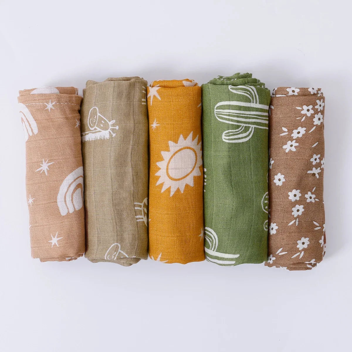 5-Piece Set – Multi-Functional Bamboo Cotton Muslin Bibs & Burp Cloths – Soft & Breathable Washcloths for Newborns