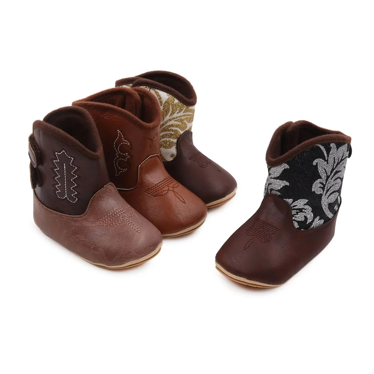 Boys Baby Girls Winter Boots, Soft Bottom Non-slip Baby Foreign-style Western Cowboy Leather Boots, Baby Shoes