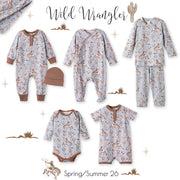 Wild Wrangler/Blue Western Bamboo Shorty Romper for Boys