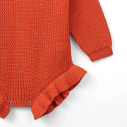 Ruffle Chunky Knit Baby Romper in Orange Rust