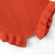 Ruffle Chunky Knit Baby Romper in Orange Rust