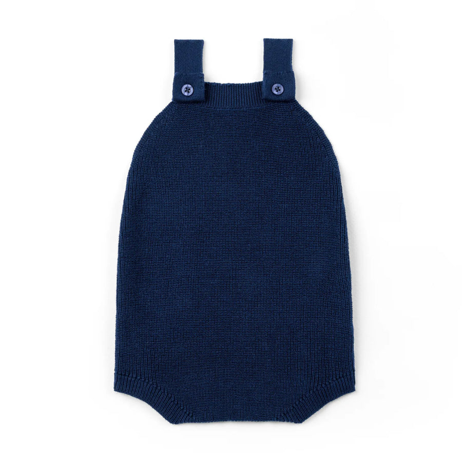 Baby Knit Button Strap Romper in Navy
