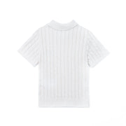Cable Knit Polo Sweater in White