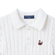Cable Knit Polo Sweater in White