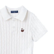 Cable Knit Polo Sweater in White