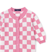 Pink Checker Baby Knit Button Romper