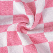 Pink Checker Baby Knit Button Romper