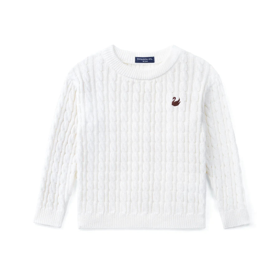 Classic Cable Knit Baby Sweater in White