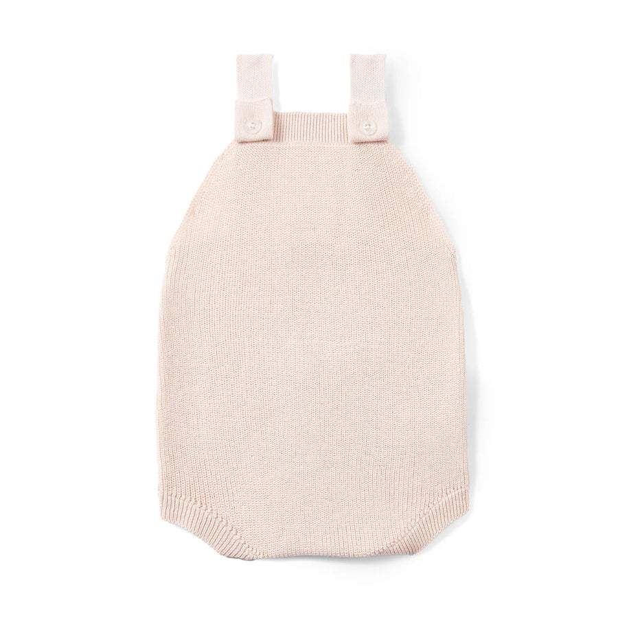 Baby Knit Button Strap Romper in Beige