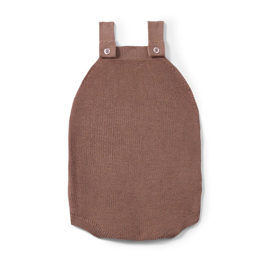 Baby Knit Button Strap Romper in Mocha