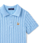 Cable Knit Polo Sweater in Baby Blue