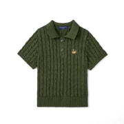Cable Knit Polo Sweater in Forest Green