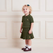 Cable Knit Polo Sweater in Forest Green