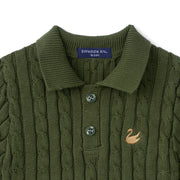 Cable Knit Polo Sweater in Forest Green