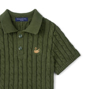 Cable Knit Polo Sweater in Forest Green