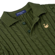 Cable Knit Polo Sweater in Forest Green
