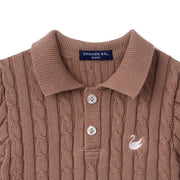 Cable Knit Polo Sweater in Mocha