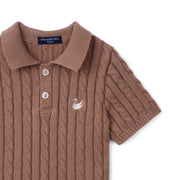 Cable Knit Polo Sweater in Mocha