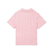 Cable Knit Polo Sweater in Pink