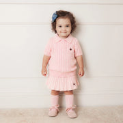 Cable Knit Polo Sweater in Pink