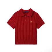Cable Knit Polo Sweater in Red Xmas