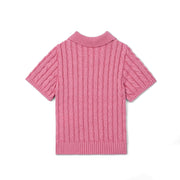 Cable Knit Polo Sweater in Rose Pink