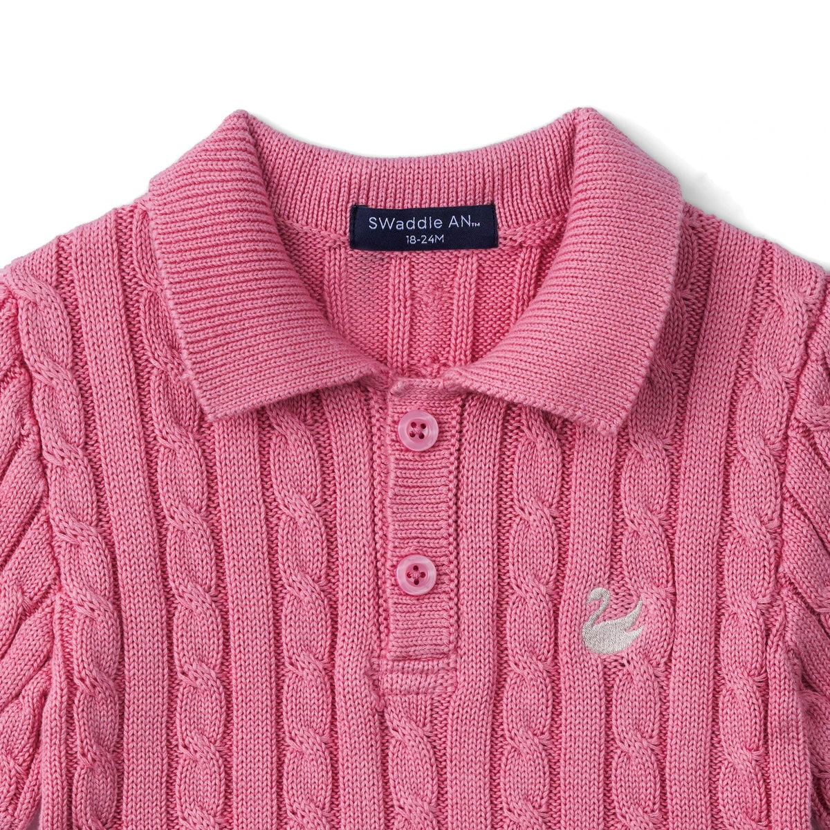 Cable Knit Polo Sweater in Rose Pink