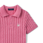 Cable Knit Polo Sweater in Rose Pink