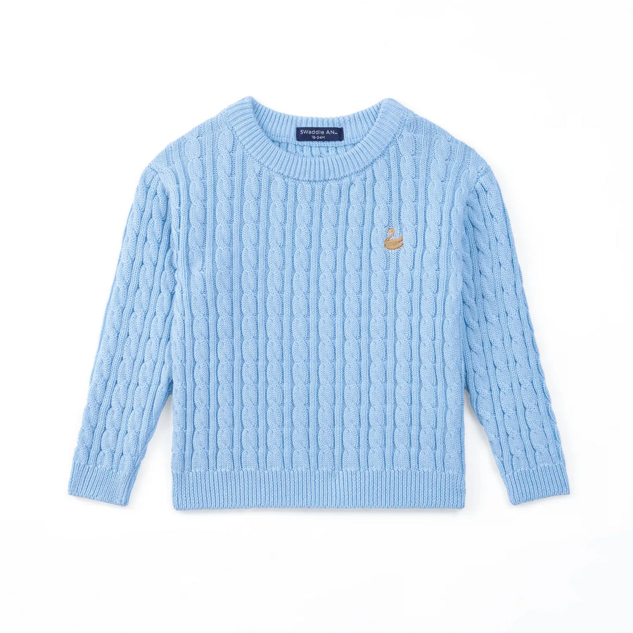 Classic Cable Knit Baby Sweater in Baby Blue