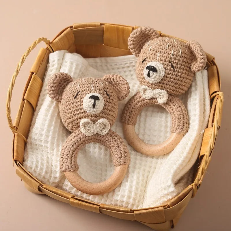 1pc Baby Rattles - Crochet Bunny Rattle Toy, Wood Ring Baby Teether, Rodent Baby Gym Mobile, Newborn Educational Toys Gift
