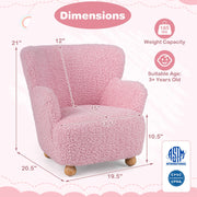 Kids Sherpa Armchair with Solid Wood Legs - Light Pink