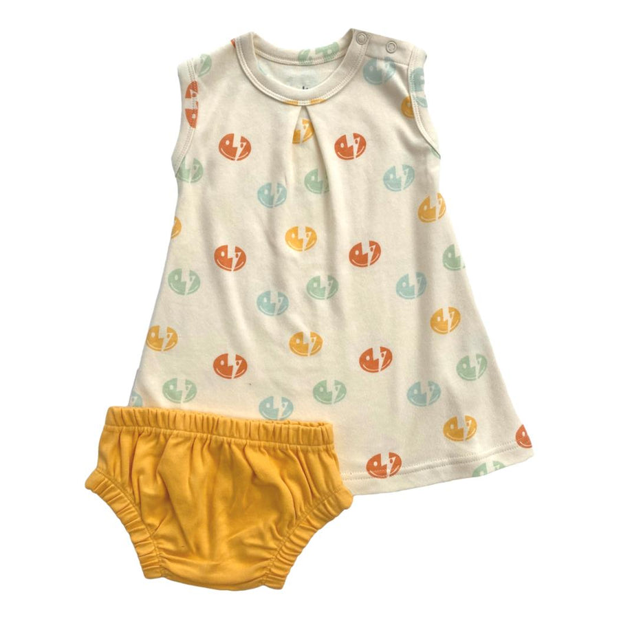 Organic Cotton Baby Dress with Bloomers – GOTS Certified Baby Girl Outfit – Smiley Bolts