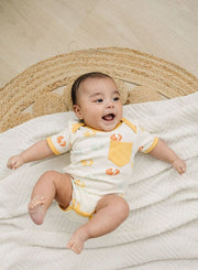 Organic Cotton Baby Bodysuit – GOTS Certified Short Sleeve Newborn Onesie – Smiley Bolts