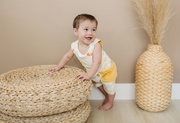 Organic Cotton Baby Romper – GOTS Certified Sleeveless Infant Bodysuit – Smiley Bolts