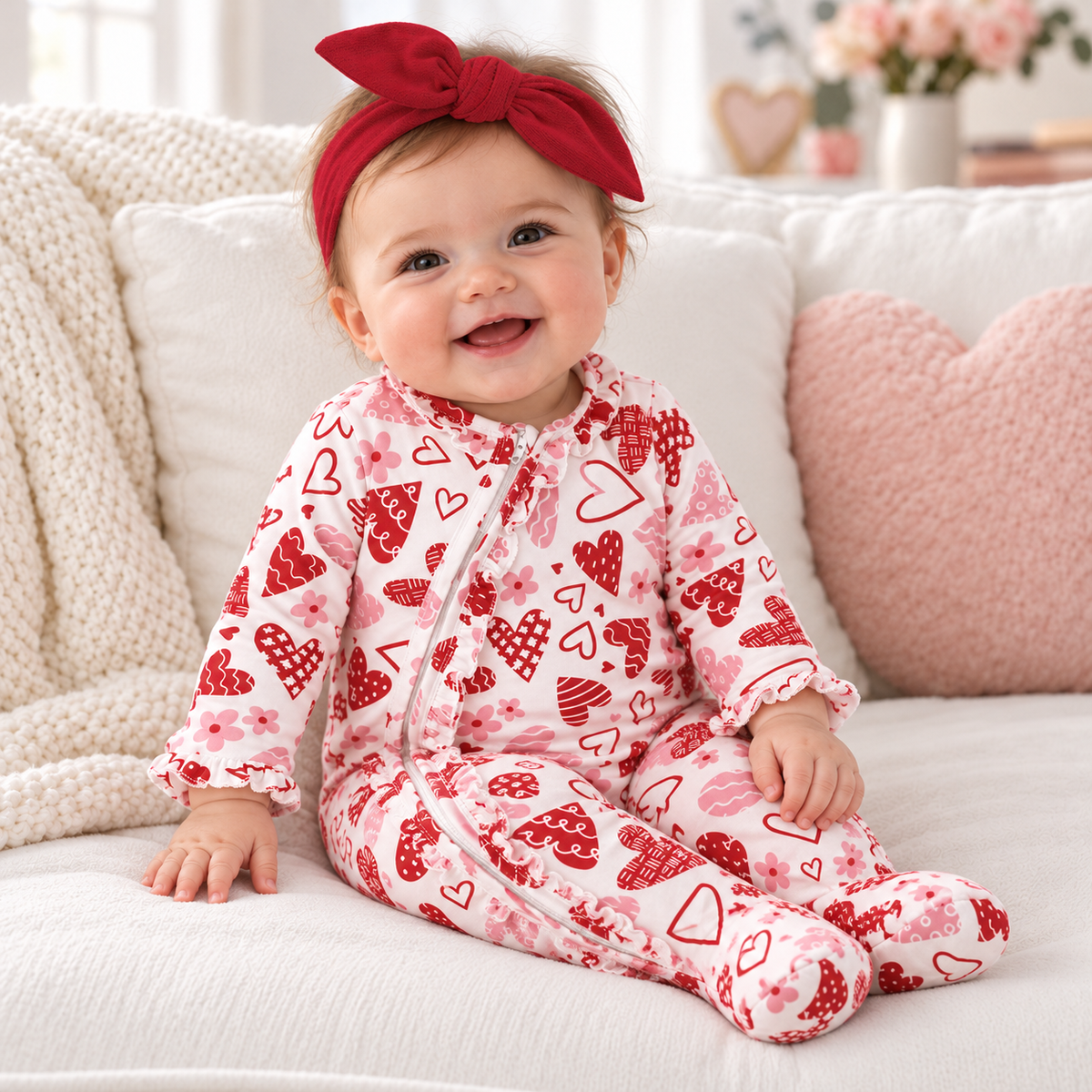Sweetheart Bamboo Baby Ruffle Zipper Romper