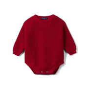 Classic Chunky Knit Baby Romper in Red Xmas