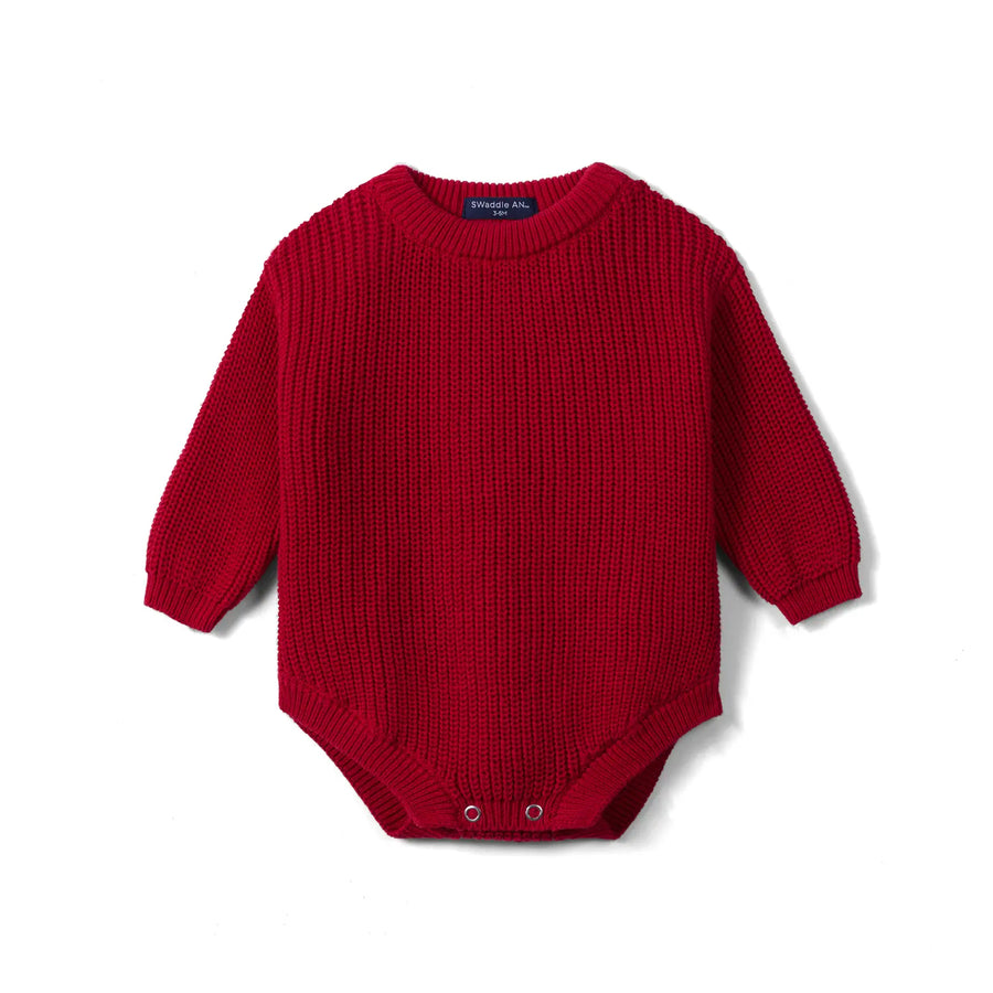 Classic Chunky Knit Baby Romper in Red Xmas