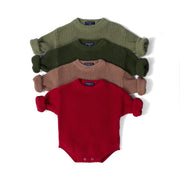 Classic Chunky Knit Baby Romper in Red Xmas
