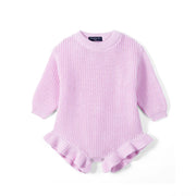 Ruffle Chunky Knit Baby Romper in Lilac