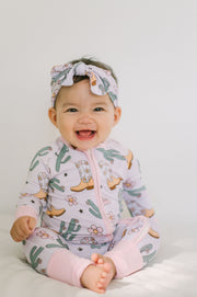 Pink Cowgirl Bamboo Baby Zipper Romper