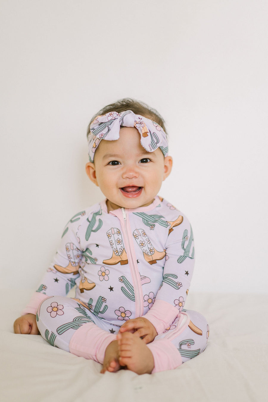 Pink Cowgirl Bamboo Baby Zipper Romper