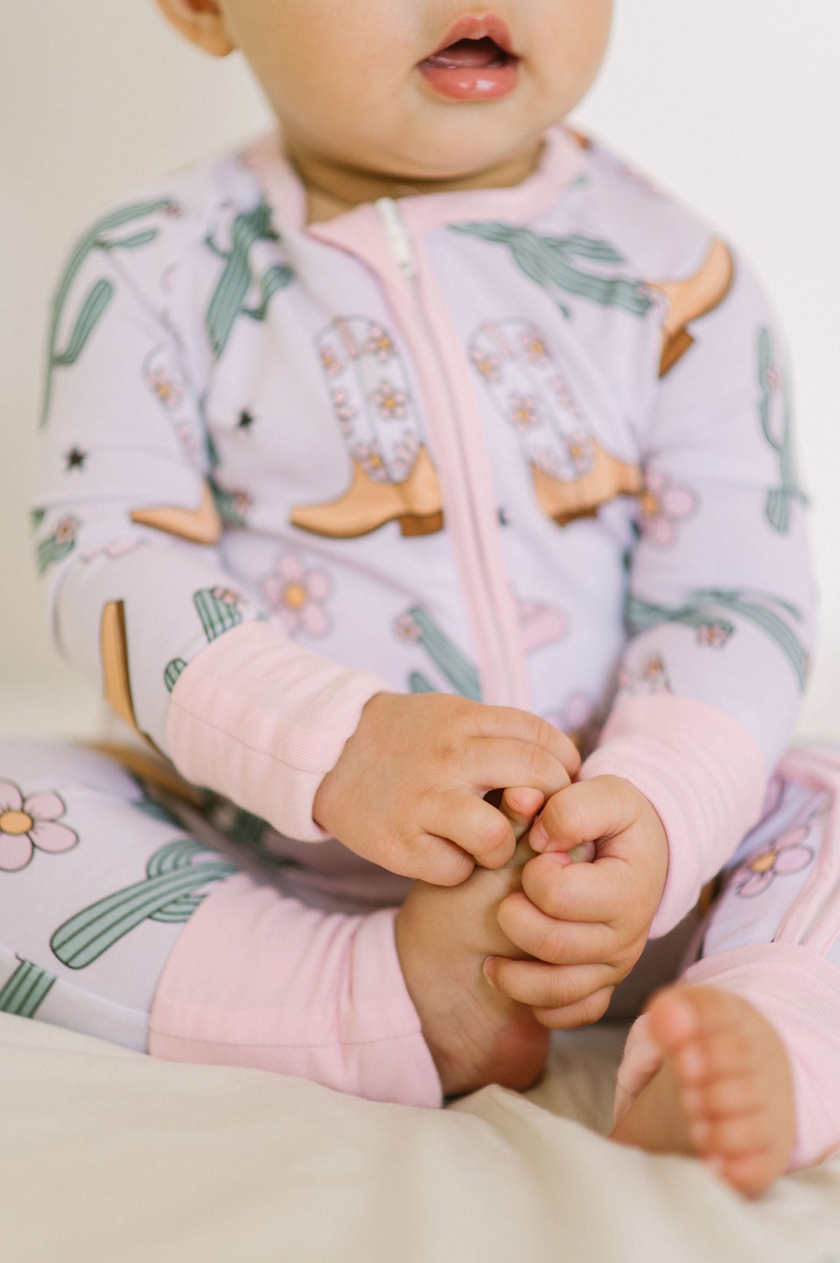 Pink Cowgirl Bamboo Baby Zipper Romper